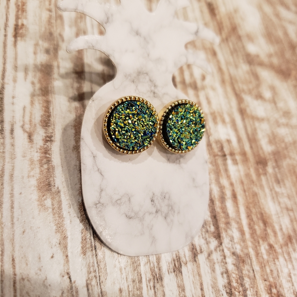 Druzy Earrings : Green